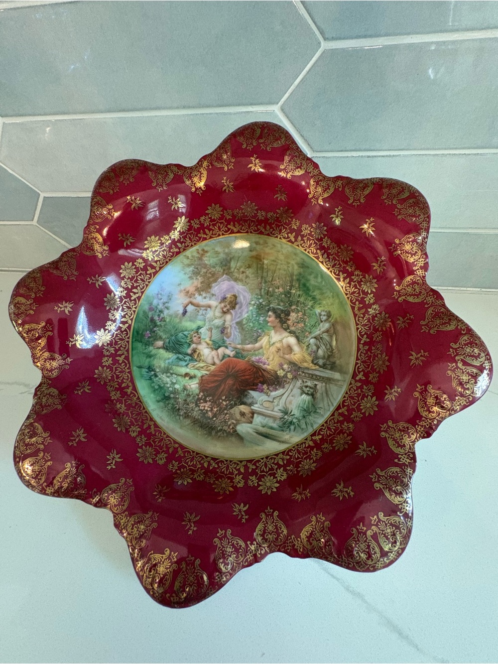 Antique porcelain centerpiece bowl by Porzellanfabrik Victoria Schmidt & Co.